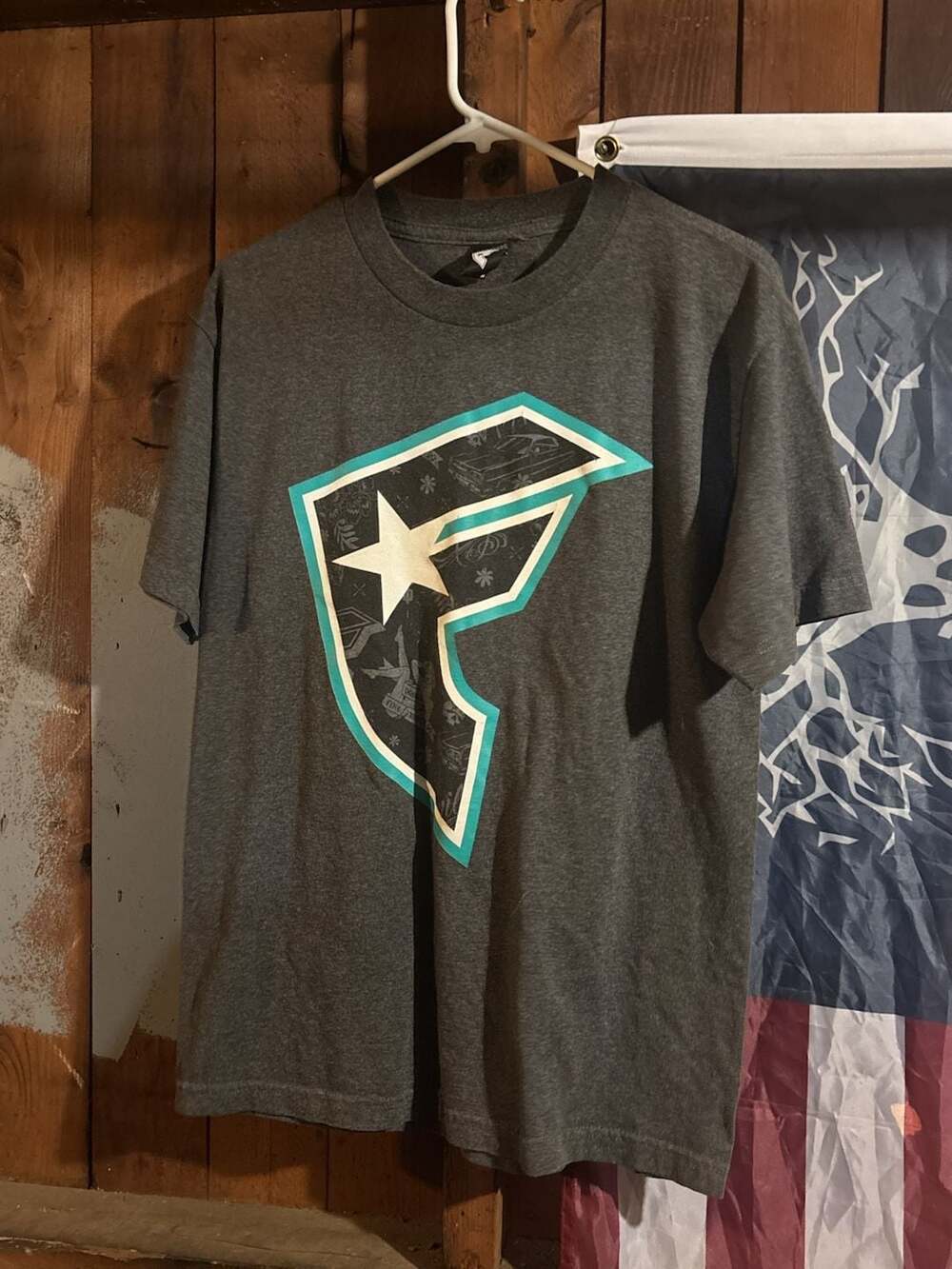 Famous Stars and Straps Gray Graphic T-Shirt with Logo Print